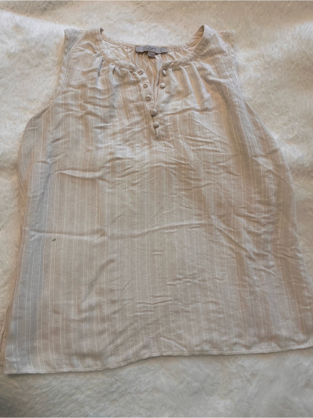 LOFT Cream Sleeveless Button-Front Henley Top